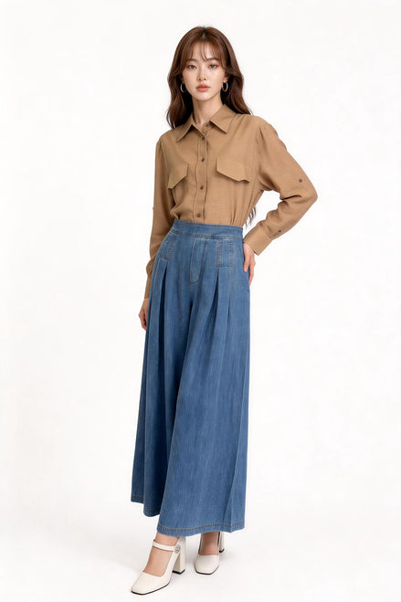 Iseult Pleated Wide-Leg Jeans