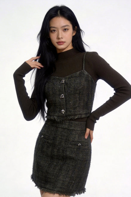 Kaelith Sequin Tweed Layered Knit Camisole Set