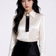 Kallirose Tuxedo Satin Blouse