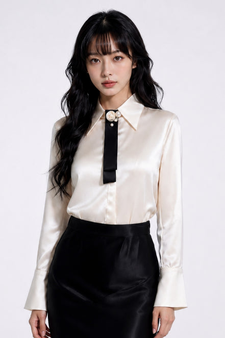 Kallirose Tuxedo Satin Blouse