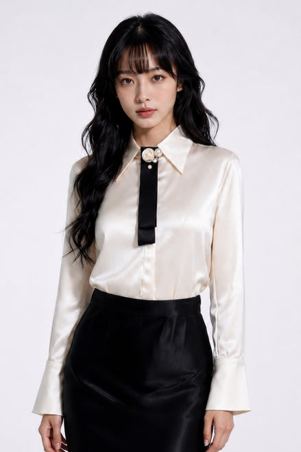 Kallirose Tuxedo Satin Blouse