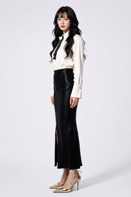 Kallirose Tuxedo Satin Blouse