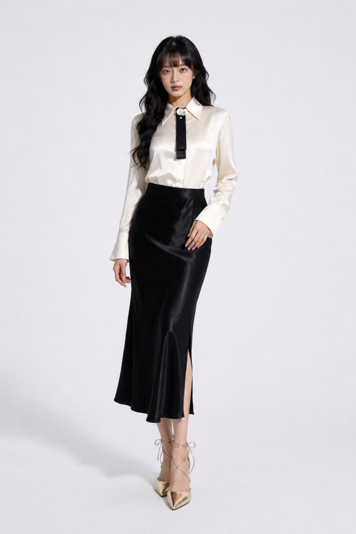 Kallirose Tuxedo Satin Blouse