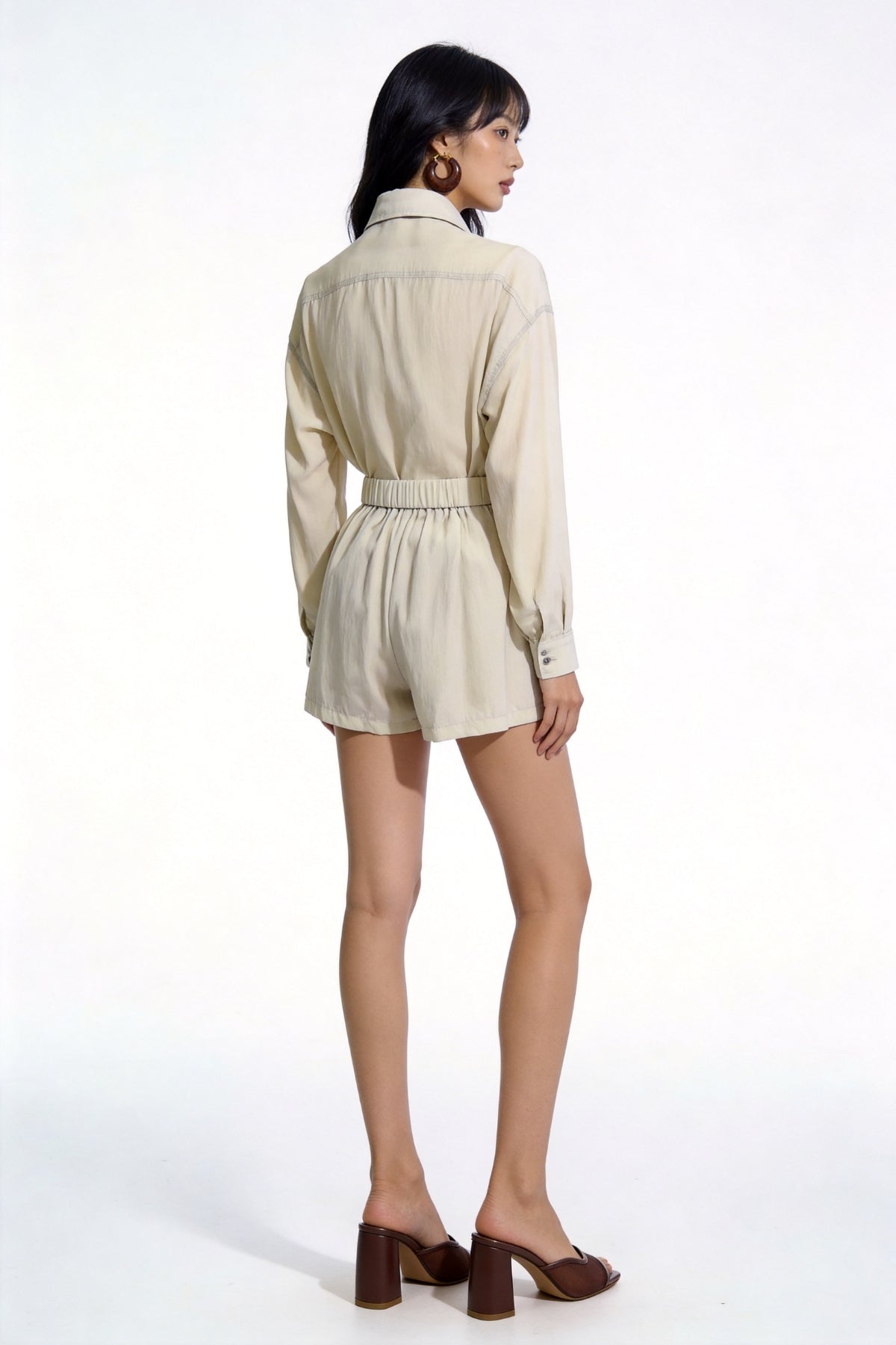 Maelle Three-Piece Set — Camisole, Button Shirt & Pleated Shorts