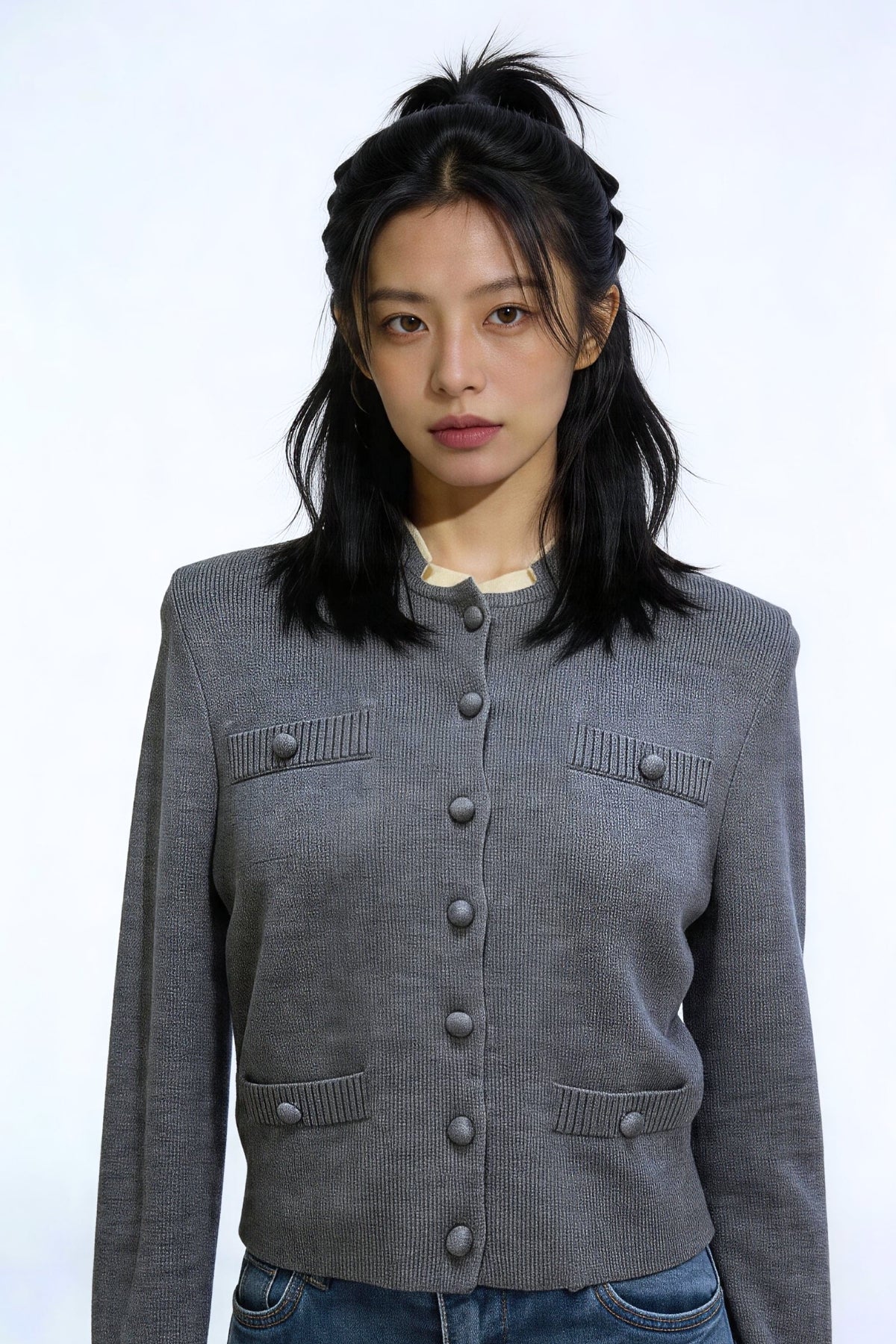Kaylea Contrast-Trim Knit Cardigan
