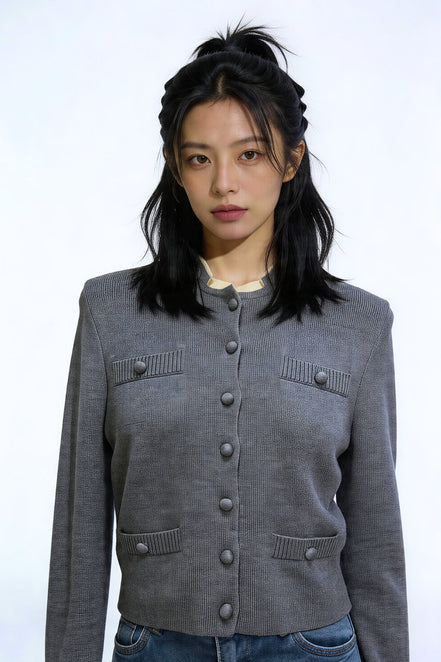 Kaylea Contrast-Trim Knit Cardigan