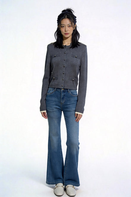 Kaylea Contrast-Trim Knit Cardigan