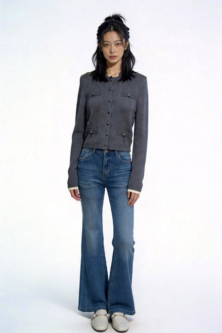 Kaylea Contrast-Trim Knit Cardigan