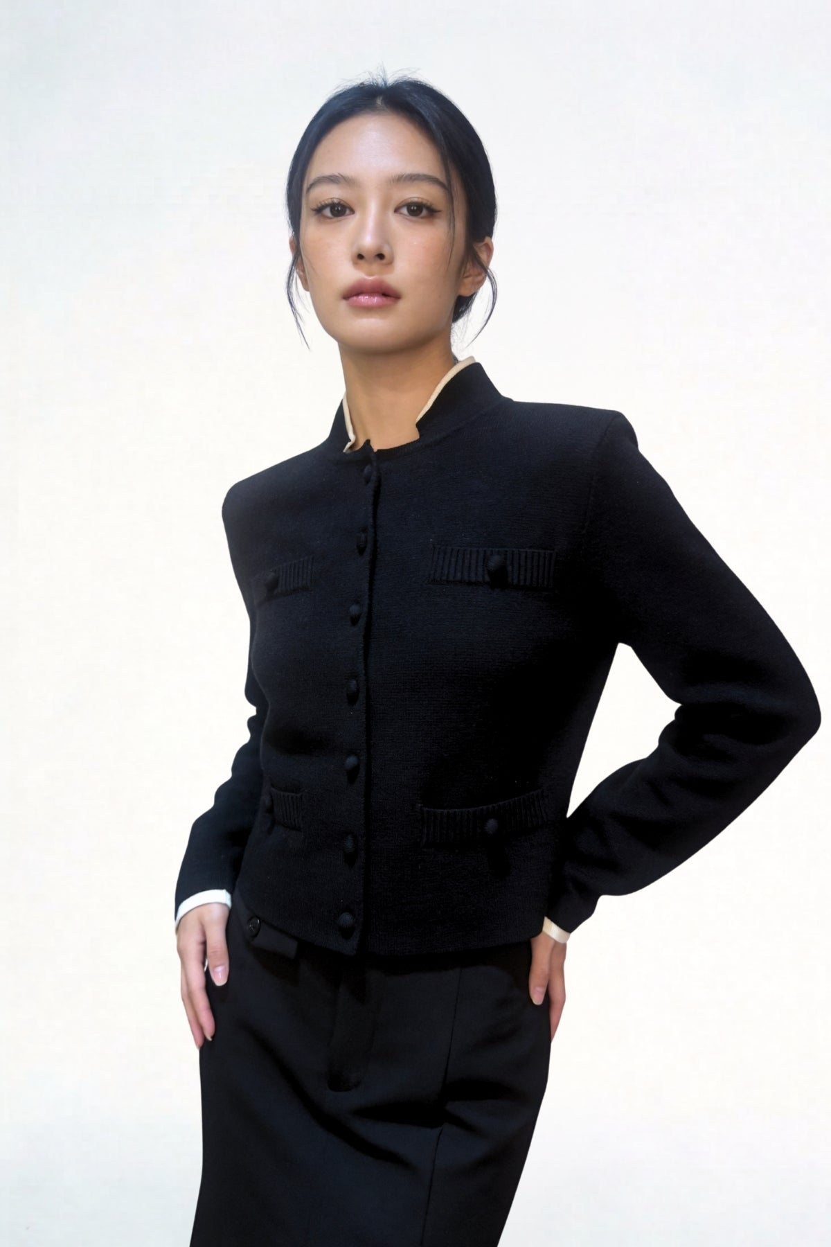 Kaylea Contrast-Trim Knit Cardigan