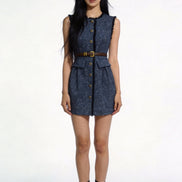 Kira Raw-Edge Tweed Buckle Dress
