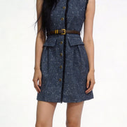 Kira Raw-Edge Tweed Buckle Dress