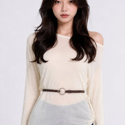 Lavinia Belted Asymmetric Mesh Top