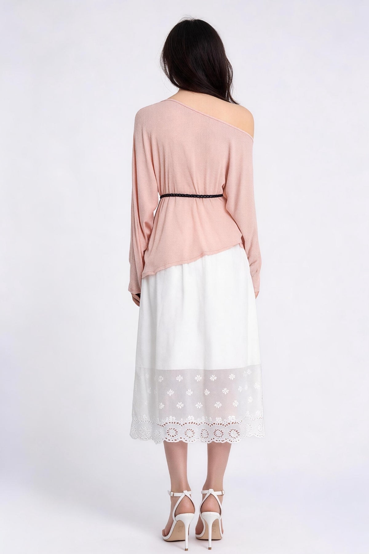 Lavinia Belted Asymmetric Mesh Top