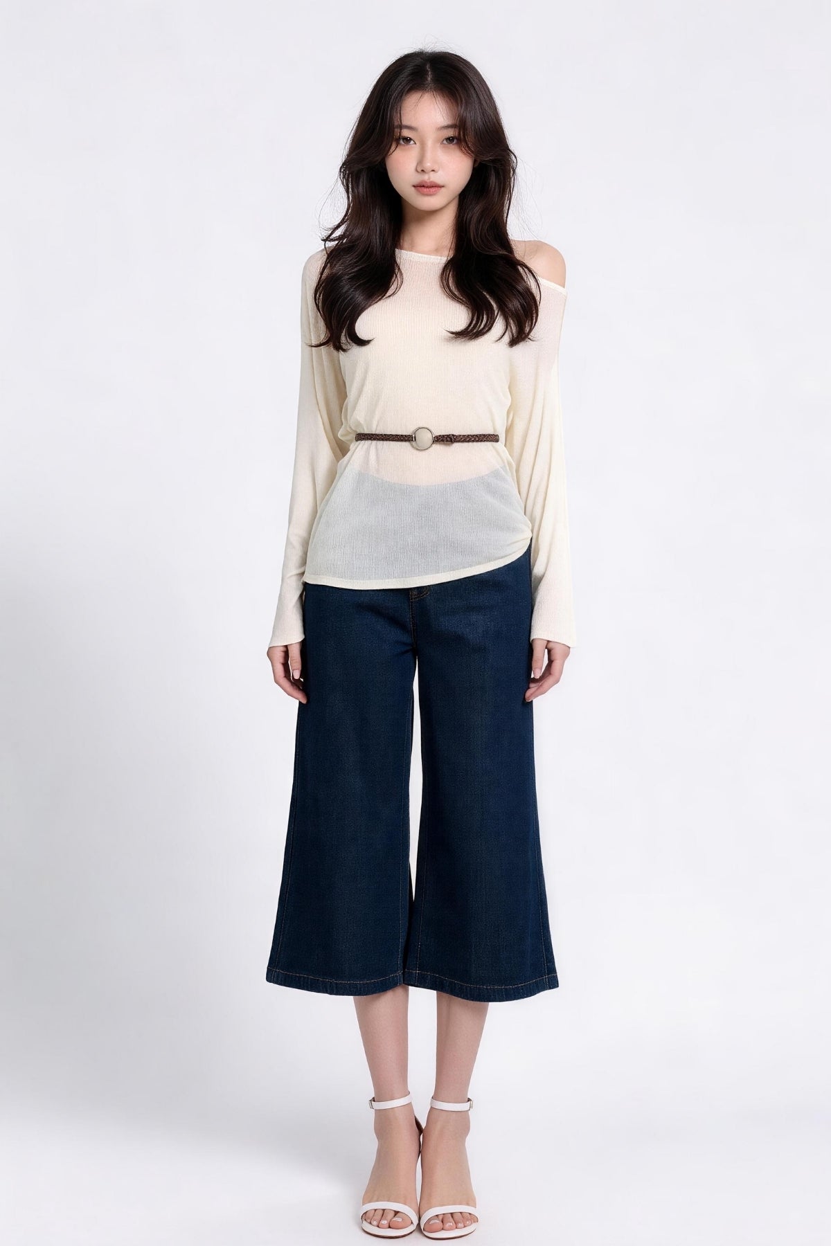 Lavinia Belted Asymmetric Mesh Top