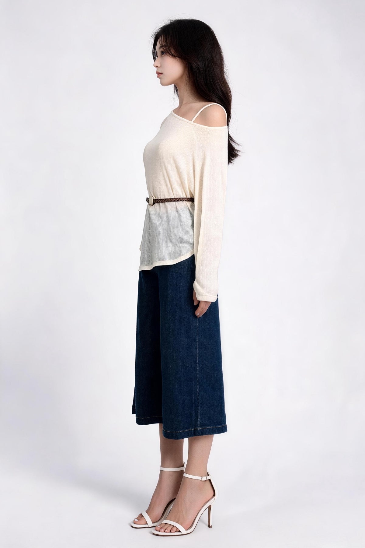 Lavinia Belted Asymmetric Mesh Top