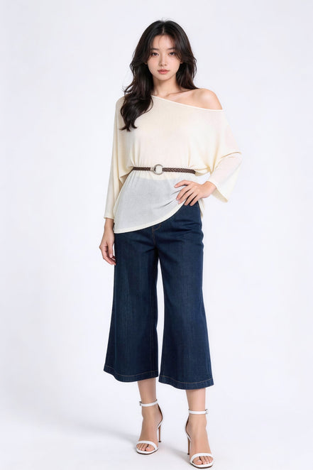 Lavinia Belted Asymmetric Mesh Top