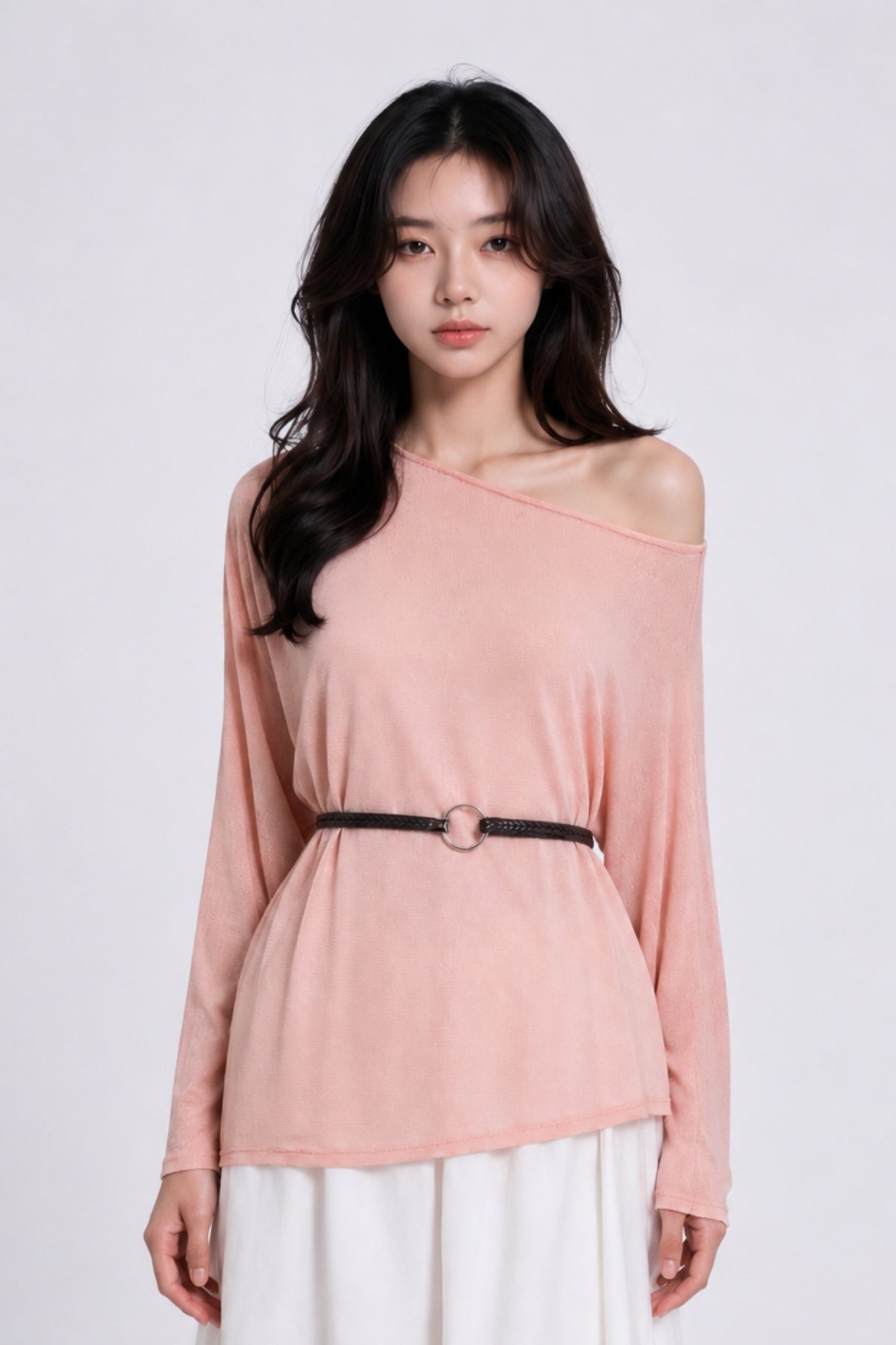 Lavinia Belted Asymmetric Mesh Top