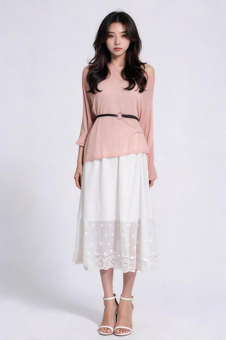 Lavinia Belted Asymmetric Mesh Top