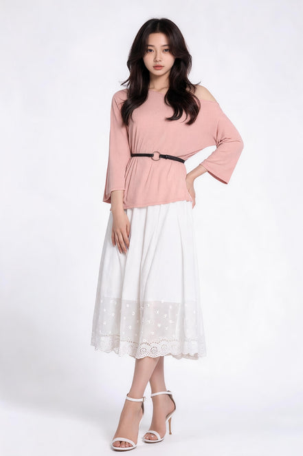Lavinia Belted Asymmetric Mesh Top
