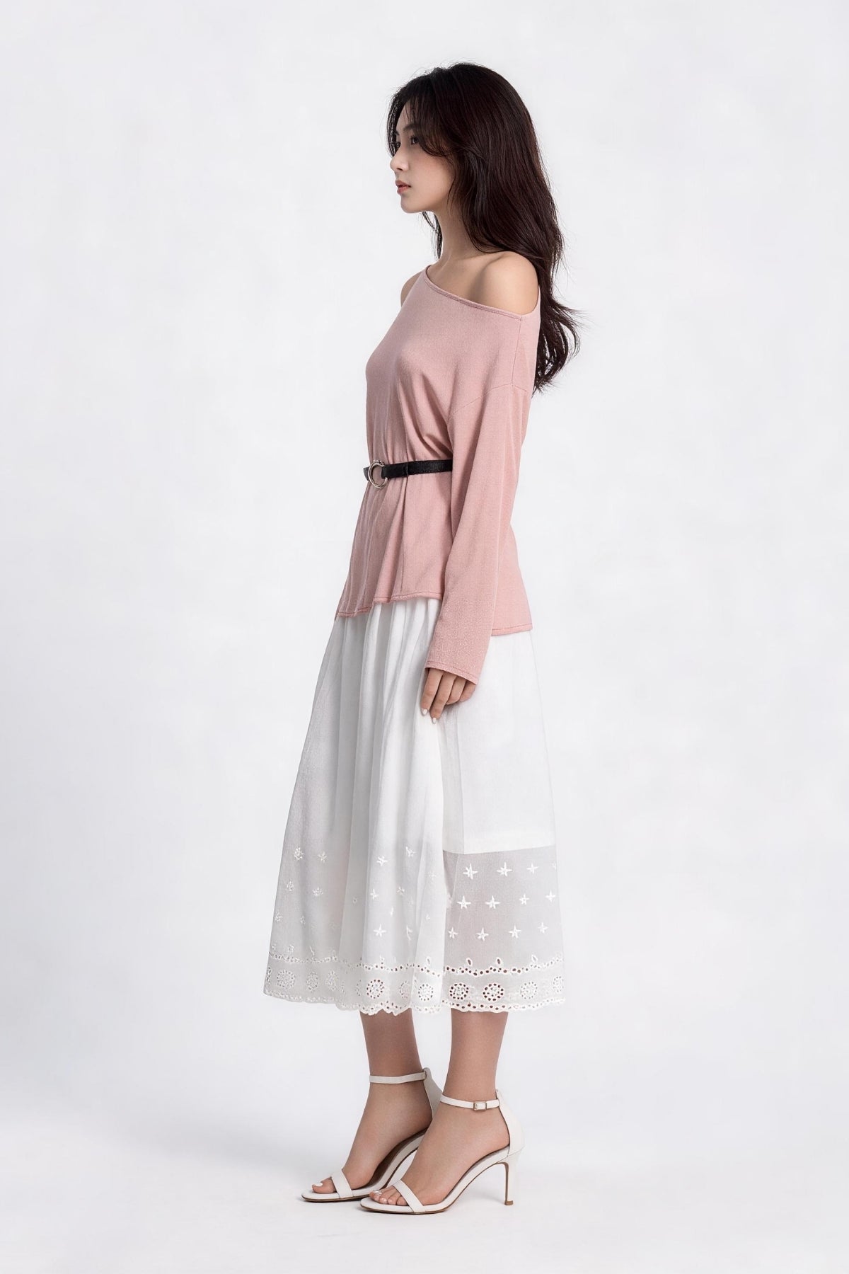 Lavinia Belted Asymmetric Mesh Top