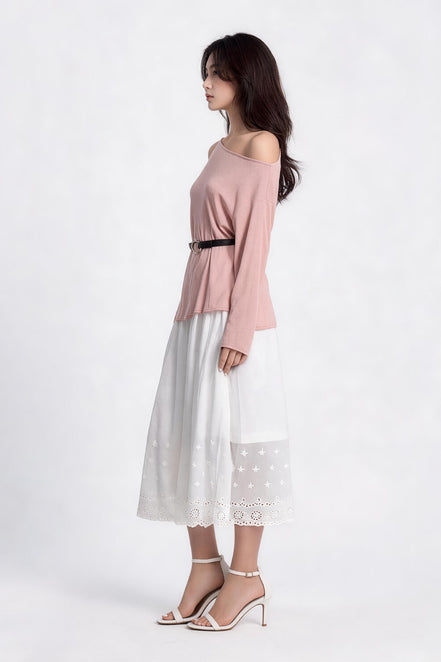 Lavinia Belted Asymmetric Mesh Top