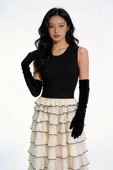 Livia Contrast-Tiered Maxi Dress
