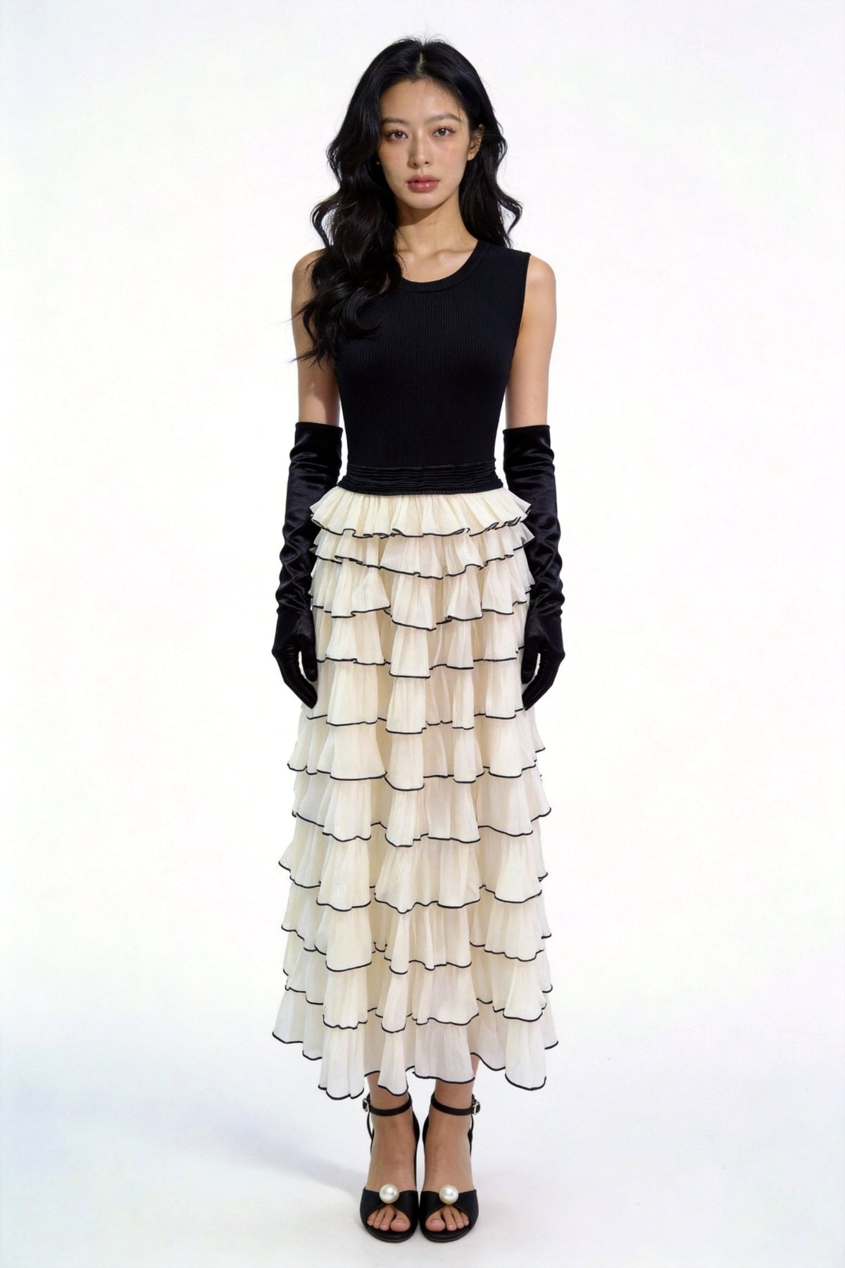 Livia Contrast-Tiered Maxi Dress