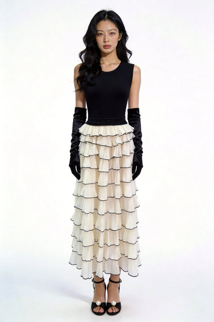 Livia Contrast-Tiered Maxi Dress