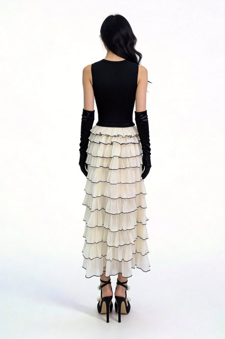 Livia Contrast-Tiered Maxi Dress