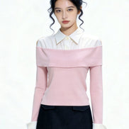 Lucine Faux-Layered Off-Shoulder Knit Top