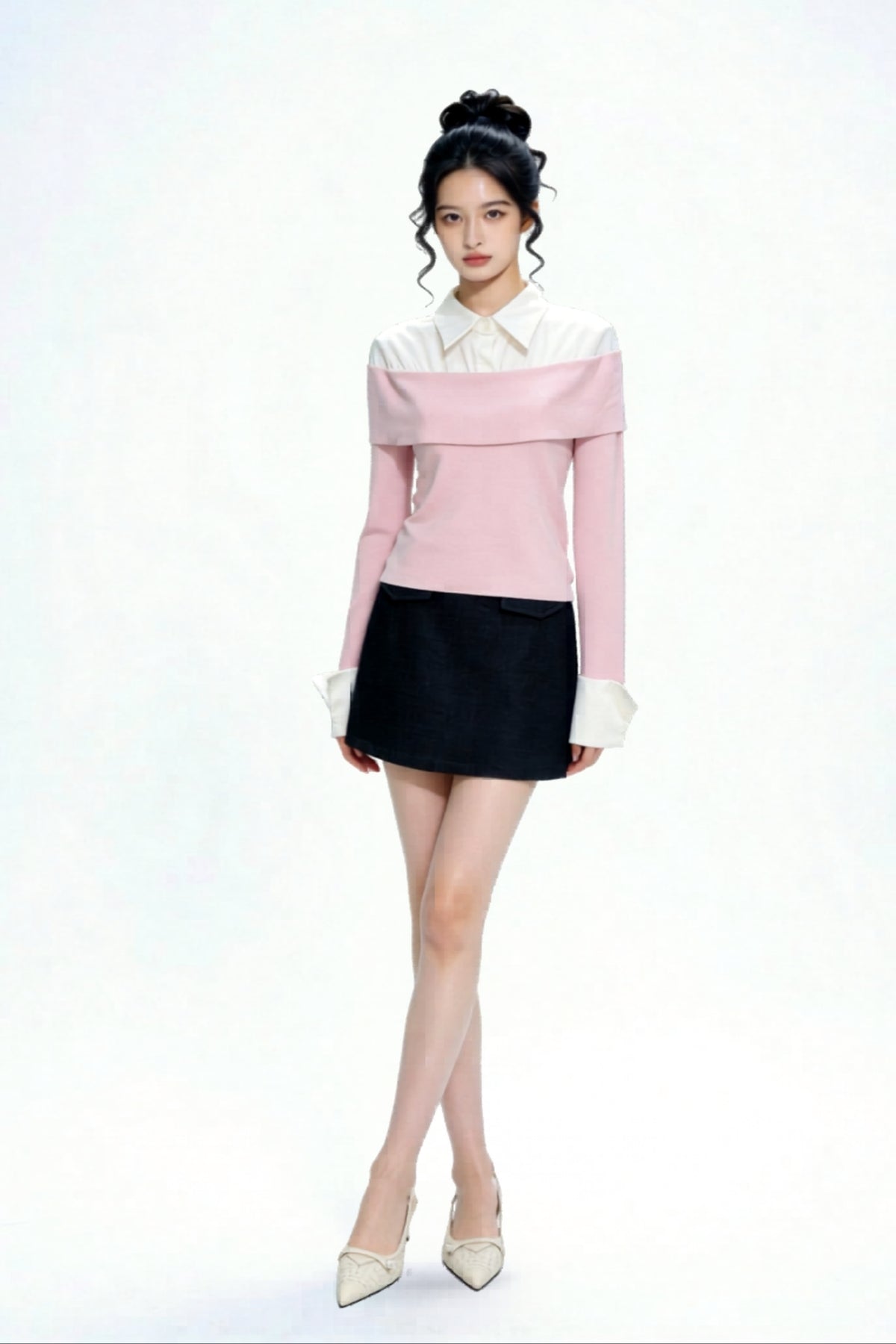 Lucine Faux-Layered Off-Shoulder Knit Top