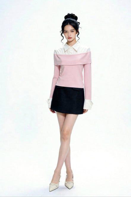Lucine Faux-Layered Off-Shoulder Knit Top