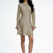 Luvia Jeweled-Neck Flared Knit Dress