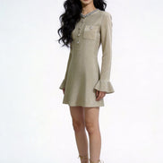 Luvia Jeweled-Neck Flared Knit Dress