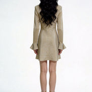 Luvia Jeweled-Neck Flared Knit Dress