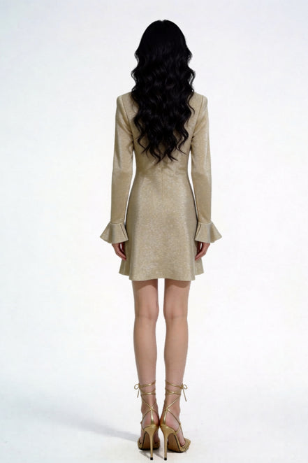 Luvia Jeweled-Neck Flared Knit Dress