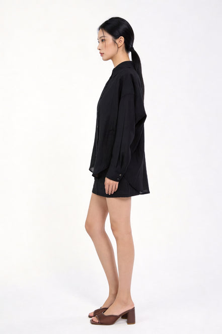 Maelle Three-Piece Set — Camisole, Button Shirt & Pleated Shorts