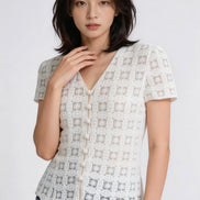 Mirevielle Crochet V-neck Lace Blouse