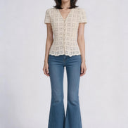 Mirevielle Crochet V-neck Lace Blouse