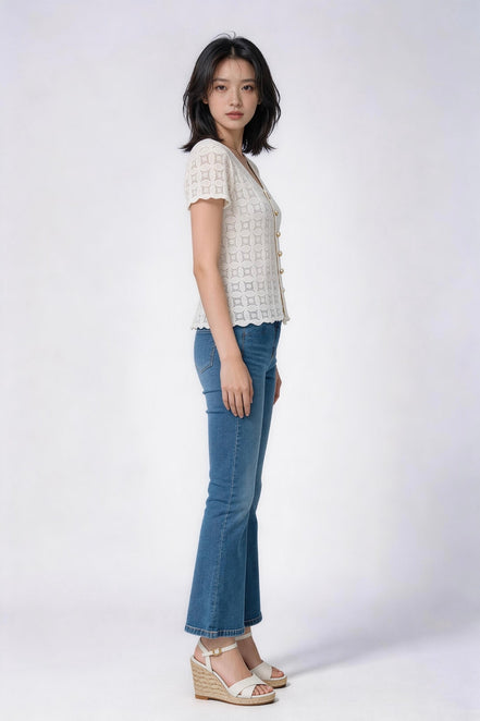 Mirevielle Crochet V-neck Lace Blouse