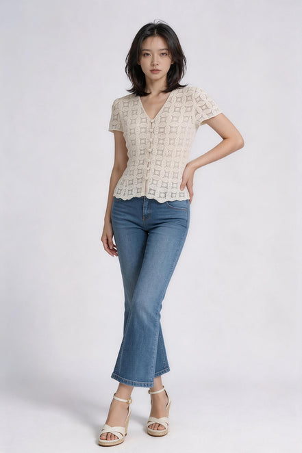 Mirevielle Crochet V-neck Lace Blouse
