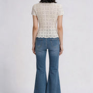 Mirevielle Crochet V-neck Lace Blouse