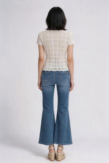 Mirevielle Crochet V-neck Lace Blouse