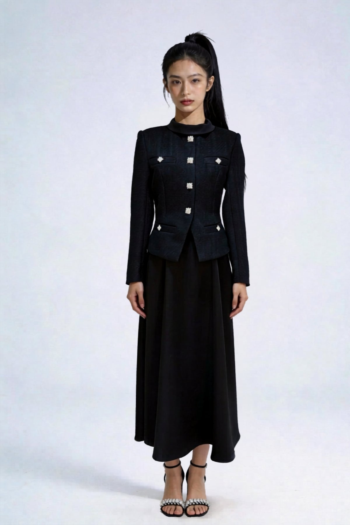 Nephele Faux-Two-Piece Tweed Maxi Dress