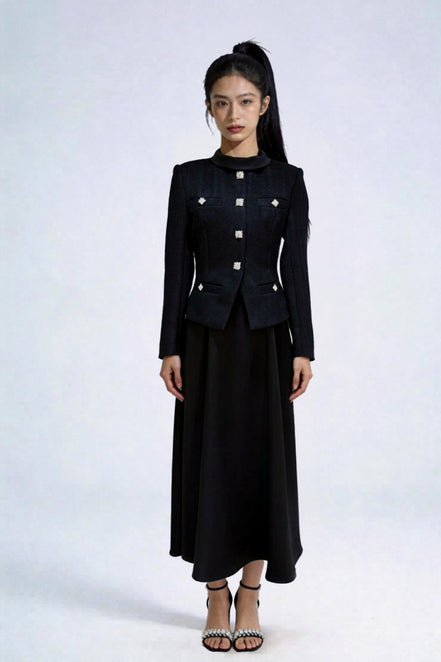 Nephele Faux-Two-Piece Tweed Maxi Dress