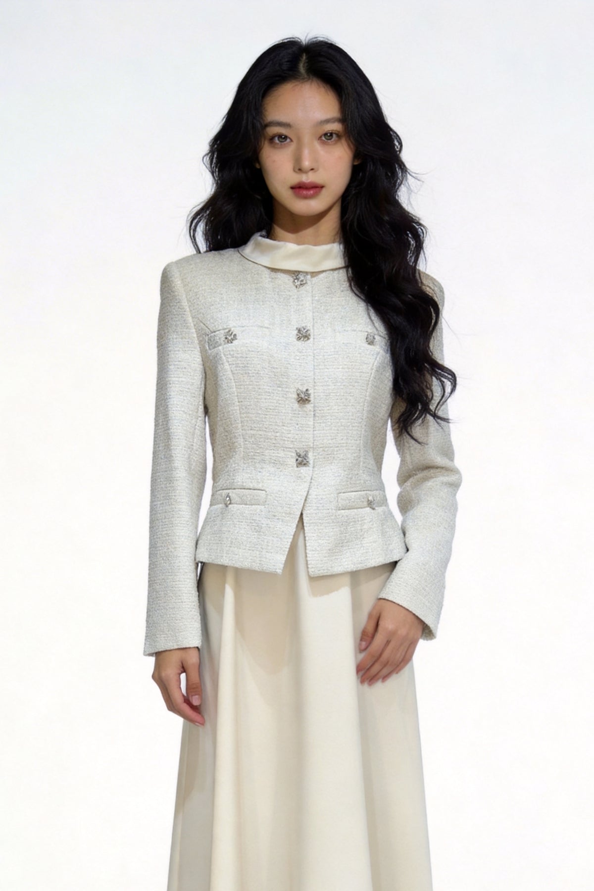Nephele Faux-Two-Piece Tweed Maxi Dress