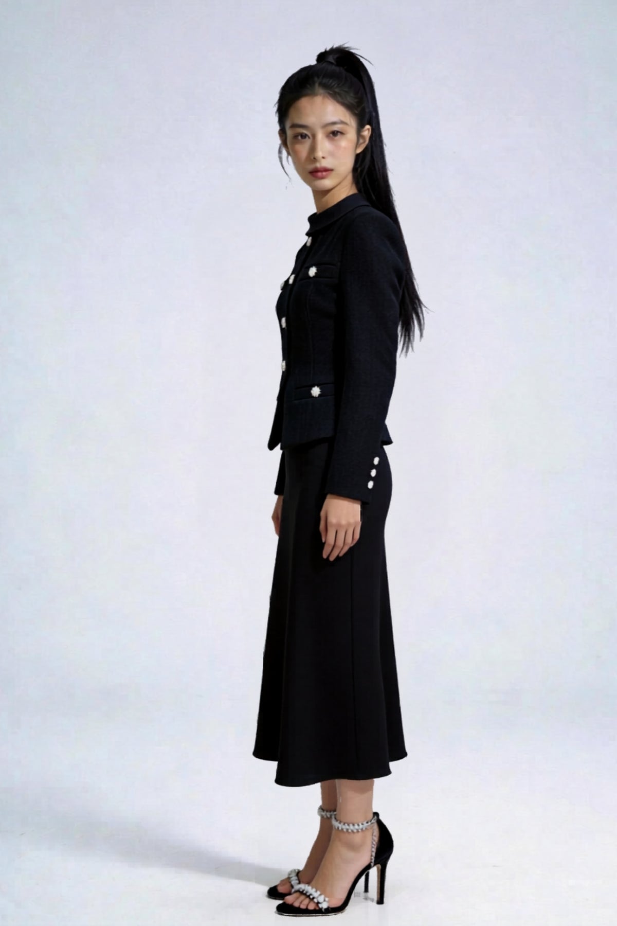 Nephele Faux-Two-Piece Tweed Maxi Dress