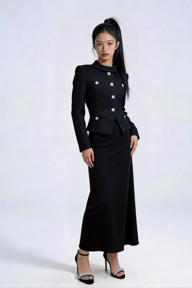 Nephele Faux-Two-Piece Tweed Maxi Dress