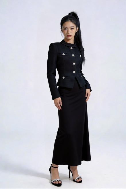 Nephele Faux-Two-Piece Tweed Maxi Dress