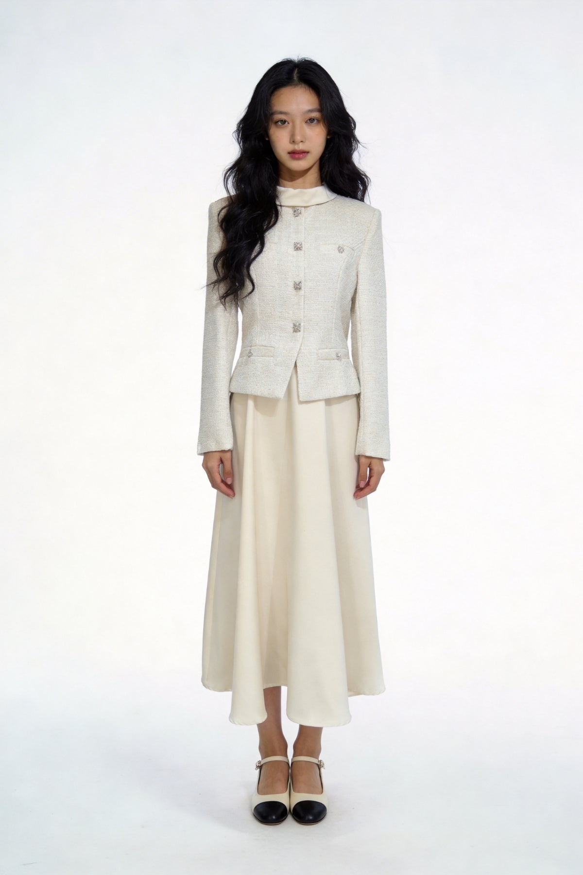 Nephele Faux-Two-Piece Tweed Maxi Dress